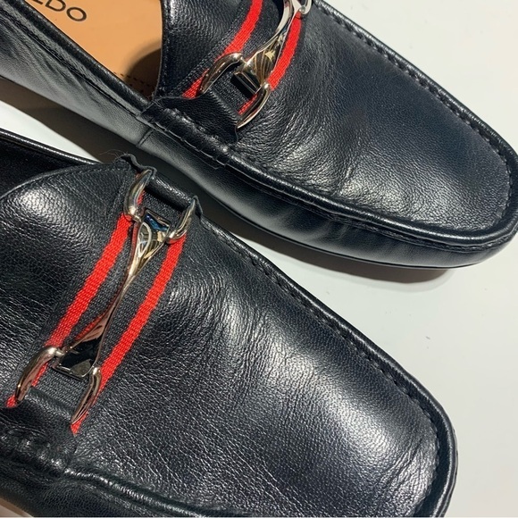 Aldo Black Leather Loafers with Red Accents - Picture 3 of 5